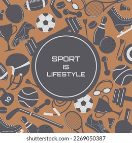 background with sport equipment pattern and copy space 