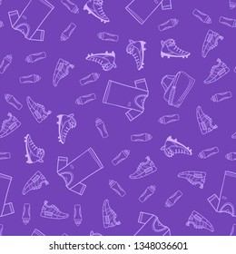Background sport pattern. Seamless pattern with sport equipment, isolated on violet. Fitness seamless doodle pattern.