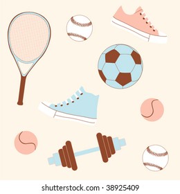 Background sport theme pattern for fabrics or wrapping paper; vector illustration