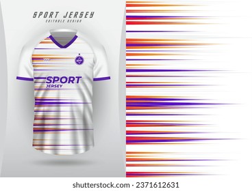 Background for sports, jersey, football, running jersey, racing jersey, cycling, white surface, pattern, gradient line, highlighted on the sides with purple, orange, yellow.