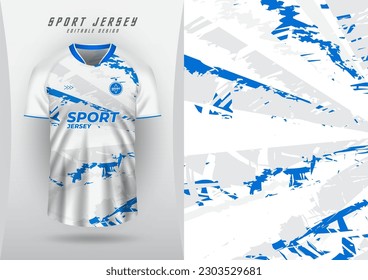 Background for sports jersey, football shirt, running shirt, racing shirt, blue white grunge pattern.