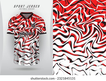 Background for sports jersey, soccer jersey, running jersey, racing jersey, red and white wave pattern.