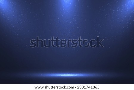 Background spotlights. Award ceremony with glitter. Promotion design concept. Empty stage with light and particles. Product display template. Vector illustration.