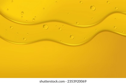 Fondo con la propagación de manchas de gasolina amarillas. Conjunto de gotas de agua, miel o aceite líquido dorado. Esencia cosmética de colágeno. Burbujas orgánicas séricas o de argán.