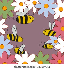 background spring of colorful flowers bees