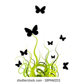 Background with spring floral design with butterflies. Vector