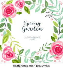 background spring flower garden summer floral with roses and leaves