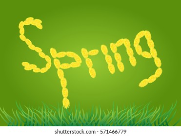 background is spring, flower ornament of dandelions and grass. vector