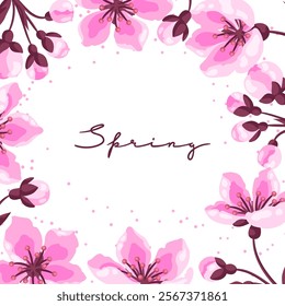 Background with spring flowers. Apple, sakura or cherry blossom. Beautiful decorative blooming plants.