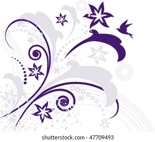 background with the spring flowers and the bird