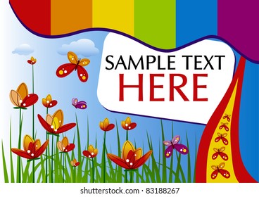 background with spring flowers and color of rainbow