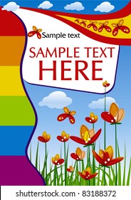 background with spring flowers and color of rainbow