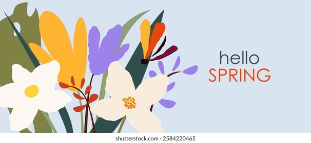 Background with spring flowers. Hello spring. Vector illustration.