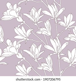 Background with spring flowers. Magnolia flowers. Vector illustration. Template for a postcard or poster. Floral prints.