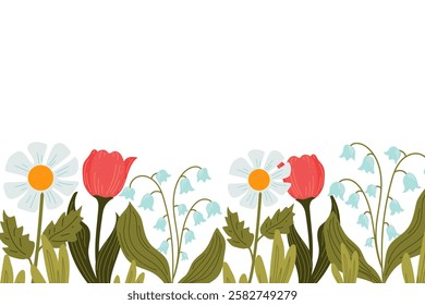 Background with  spring flowers. Vector illustration on a white background.