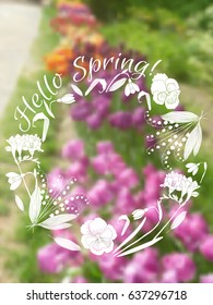 Background  with spring garden flowers. Blurred Vector Illustration