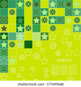 background spring green color squares stars with space for text