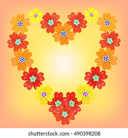 background spring primroses primula flowers red heart shines vector illustration
