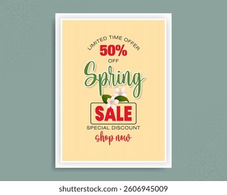 Background, springtime composition design with handwriting texts and flowers with green leaf for spring season, sales and commercial event; Vector illustration.