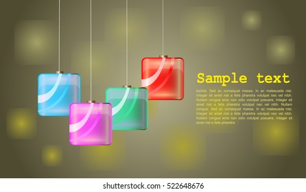 Background with square colored christmas tree gerlands