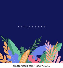 Hintergrund-Quadrat mit Pflanzen und Blättern - Hintergrund für Banner und Web , Vektorgrafik in einfachem Flachstil mit Kopienraum für Text einzeln auf blauem Hintergrund , Vektorgrafik EPS10
