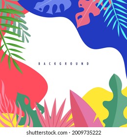 Background square with plants and leaves - backdrop for banners and web , Vector in simple flat style with copy space for text isolated on white background , illustration Vector EPS 10