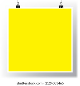 Background with square poster on office stationery clips
