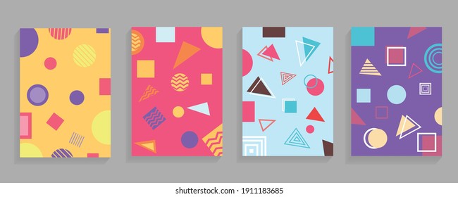 background with square, triangle and circle shapes. has a variety of colors for catalogs, books, calendars and others