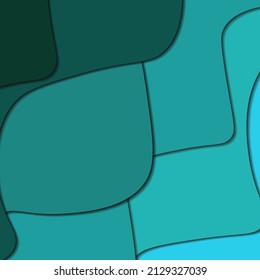 The background is a square with a wavy shape that is dominated by turquoise green and there is a shadow so that it gives a paper cut effect.