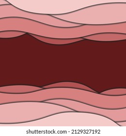 The background is a square with a wavy shape that is dominated by red and there is a shadow so that it gives a paper cut effect.