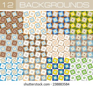 Background squares. Set of twelve non-ferrous abstract backgrounds. For printing, and textiles. 
