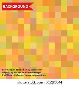 Background with squares, yellow tint, pixels, vector.