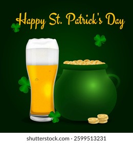 background for st. patrick's day, card with glass and pot of coins