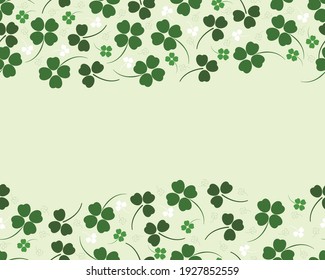 Background for St. Patrick's Day. Four-leaf clover on a green background. Design for an invitation to an Irish party. Vector illustration of a trefoil.