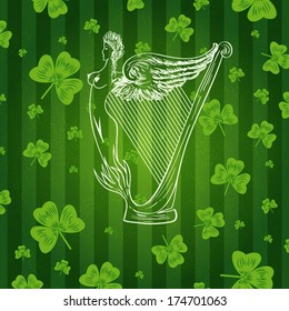 background - St Patrick's Day with Harp and Green Clovers