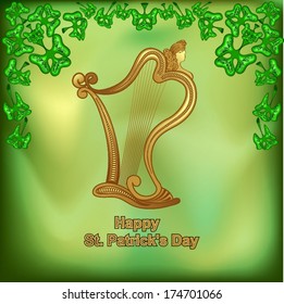 background - St Patrick's Day with Harp and Green Clovers