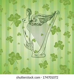 background - St Patrick's Day with Harp and Green Clovers
