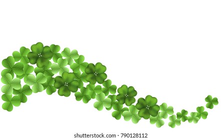 Background for St. Patrick's day with three and four leaf clovers. Vector illustration with copy space for template design.