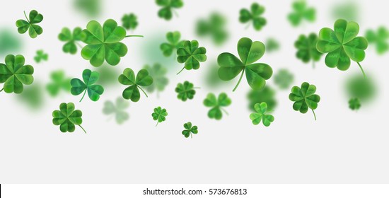 Background for St. Patrick's. Vector illustration for design with clover. Clover 3D isolated on white background. Irish symbols of the holiday. There is room for text.