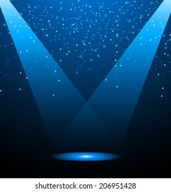Background with stage lights and sparkles, vector illustration