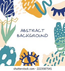 Fondo con manchas, texturas y formas geométricas. Colores brillantes. Patrón vector dibujado a mano.