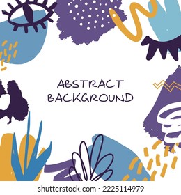 Background with stains, textures and geometric shapes. Bright colors. Hand drawn vector pattern.