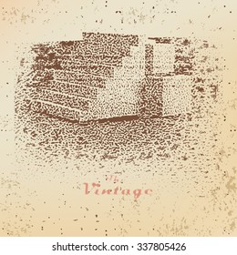 Background stairs engraved dots and spots on faded worn paper in vintage style 
