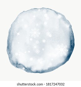 Background with star and snowflakes on circle of gray watercolor stain
