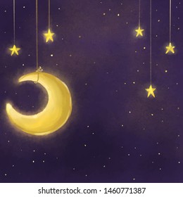 Background with starry night and the moon. Vector EPS 10.