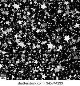 Antecedentes con estrellas. Patrón blanco y negro. Plantilla de diseño. Ilustración de vectores abstractos.