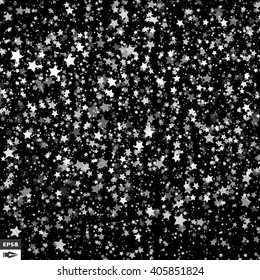Antecedentes con estrellas. Patrón blanco y negro. Plantilla de diseño. Ilustración de vectores abstractos.