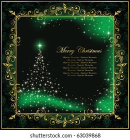 Background with stars and Christmas tree, illustration