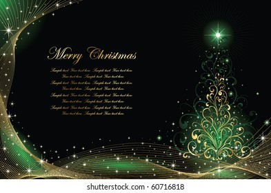 Background with stars and Christmas tree from ornate elements, illustration