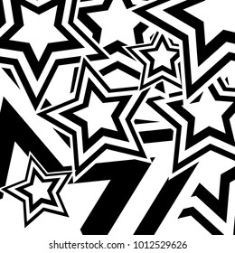 Background with stars, retro style a black and white